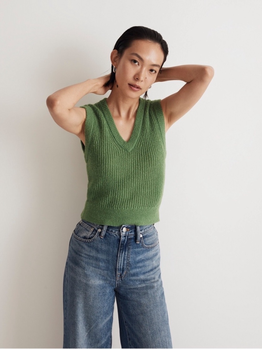 NWT Madewell Fineloft Shrunken Sweater Vest Green size XXS